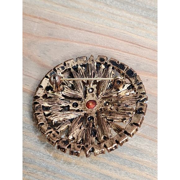 Vintage Amber RHINESTONES Brooch Pin 2" Retro Fall Orange Autumn Gold - Picture 4 of 5